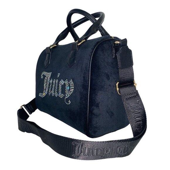 Juicy Couture Black Velvet with Iridescent Rhinestones Obsession Satchel Bag NWT - Picture 8 of 11